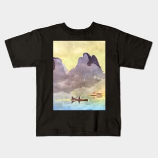 Boat with Mountains Kids T-Shirt